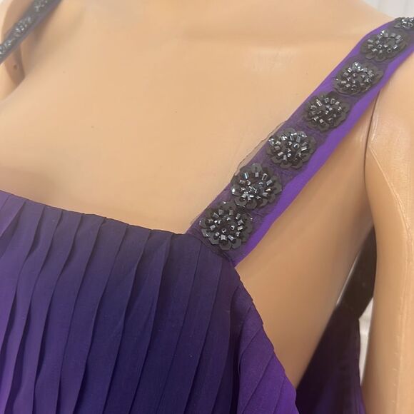 Roz & Ali Dress Size 14 Purple Square Neck Hi Low Sleeveless Pleated Sheer Lined - Picture 11 of 13